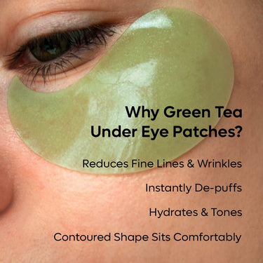 mCaffeine Green Tea Hydrogel Under Eye Patches for Fine Lines Reduction | Cooling Under Eye Patch Mask with 1% Caffeine for Instant Hydration & De-Puffing | 15 Pairs